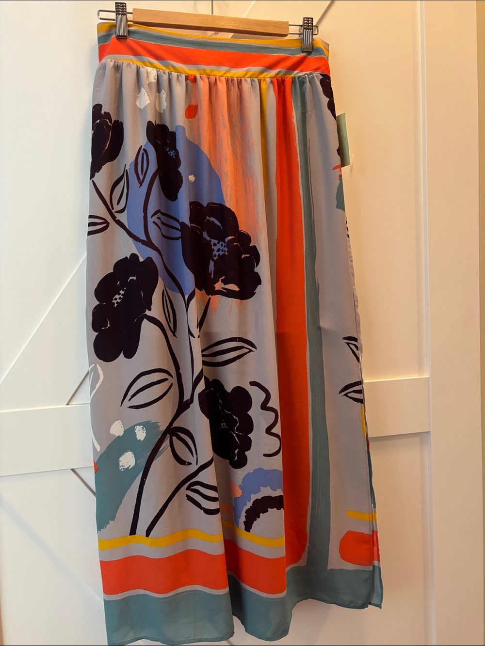Maeve Floral Colorblock Maxi Skirt in Orange, Blue & Black from Anthropologie